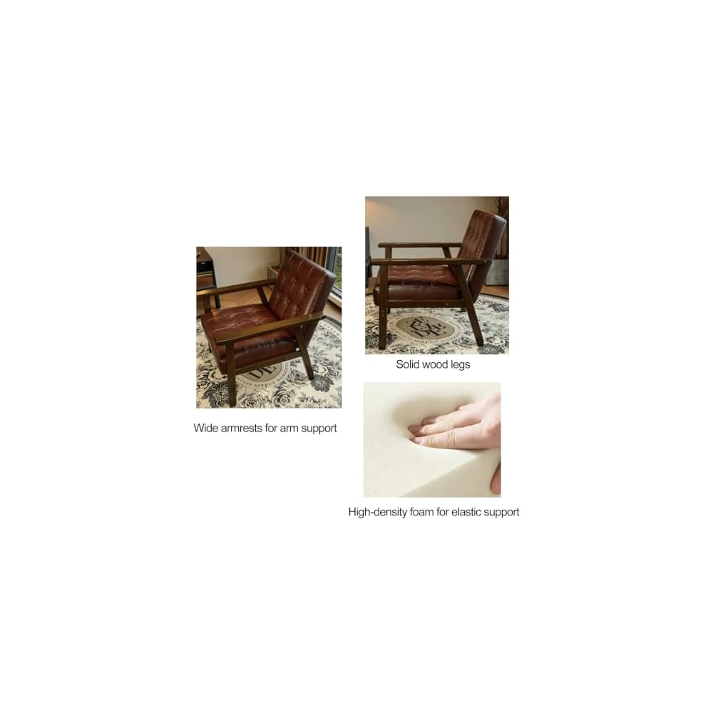 Mid Century Modern Accent Chair PU Accent Lounge Chairs Single Leather Sofa