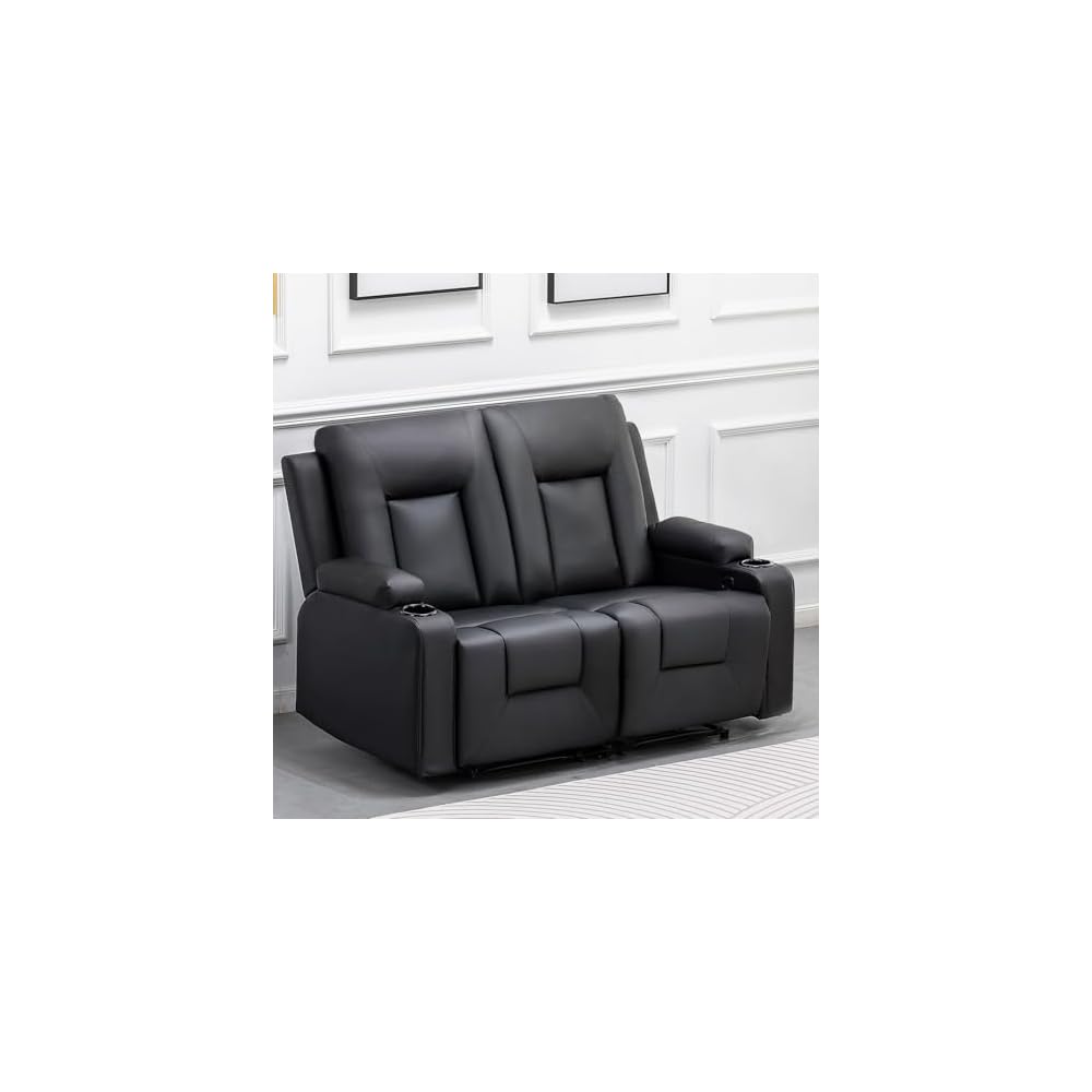 COMHOMA Leather Recliner Modern Loveseat Sofa, 2 Leather Recliner Chair,Small Sofa Couch,2 Seater PU Loveseat,Modern Couches for Living Room with Drink Holders Living Room Chair Loveseat Sofa