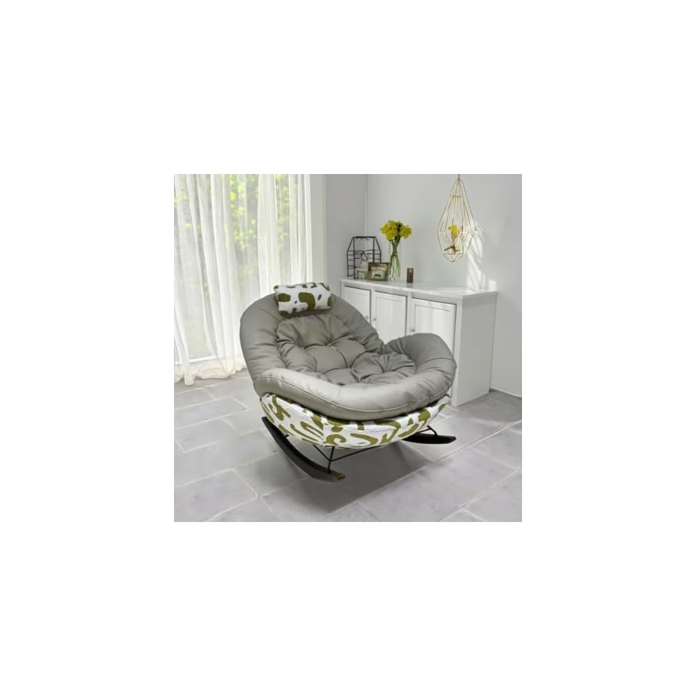 Leather Rocking Recliner Chair, Gray, Tufted Lounge Chair for Living Room