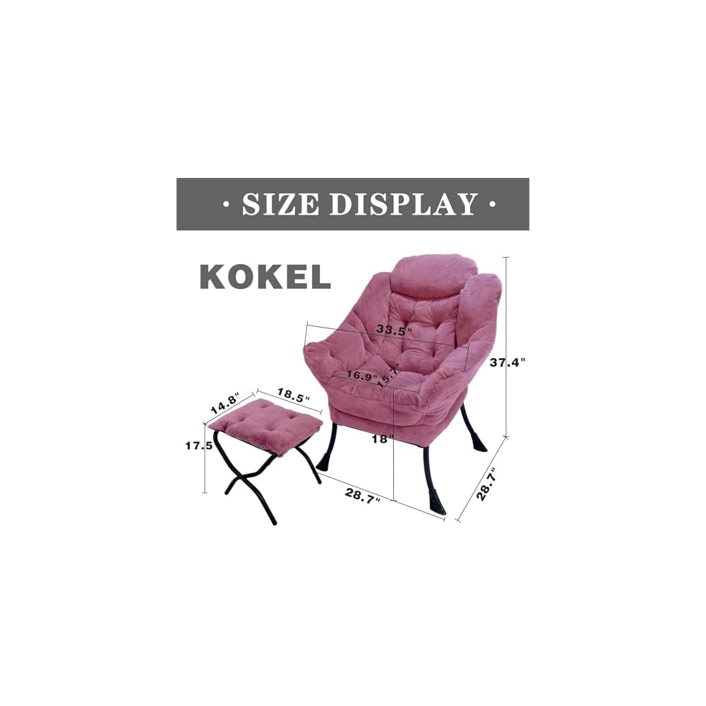 Kokel Lazy Chair with Folding Ottoman,Living Room Chairs, Accent Contemporary Lounge Chair, Single Steel Frame Leisure Sofa Chair with Armrests and A Side Pocket (TM31RED)