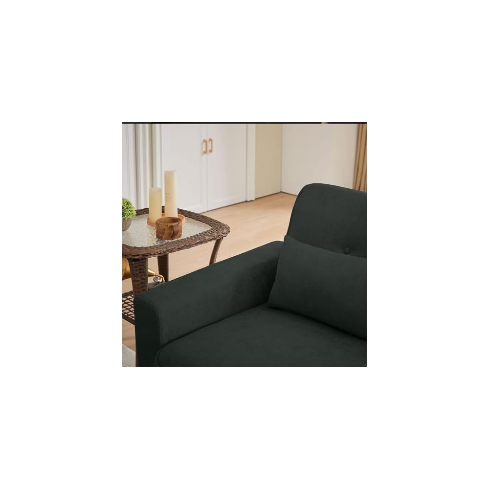 Loveseat Sofa Couch with Two Throw Pillows, Mid Century Modern 2 Seat Love Seat Couches for Living Room, Linen Fabric, 48" (Black)