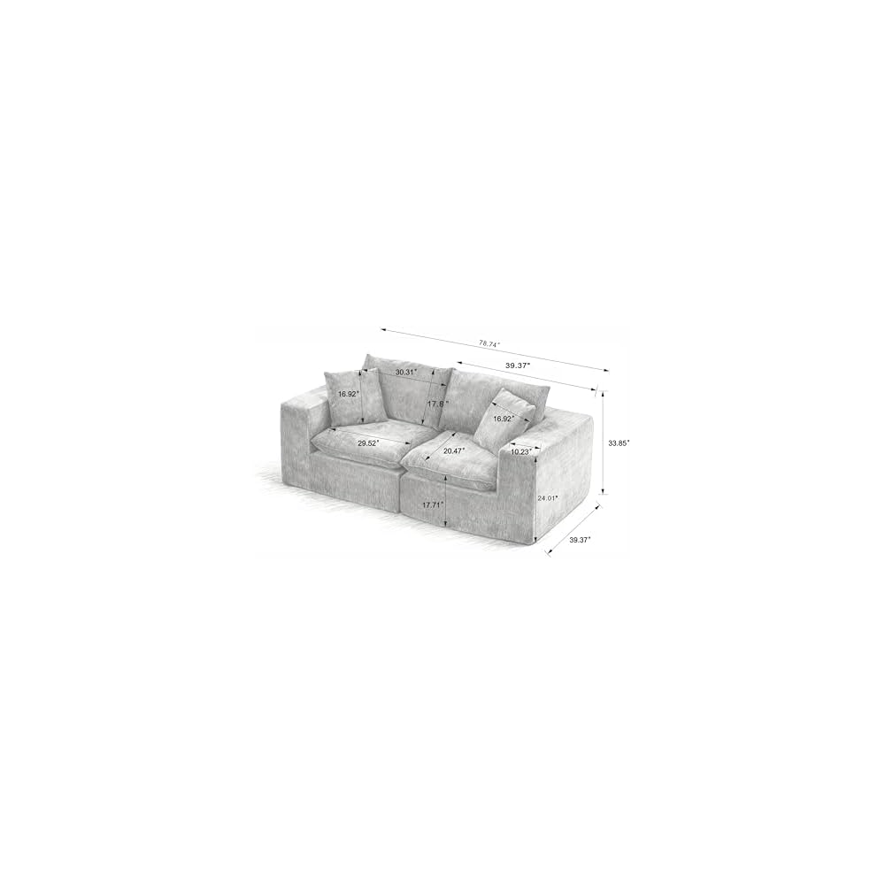 KEIKI 79" Oversized Chenille Modular Sectional Loveseat Sofa with High-Density Foam Cushion & Pillows, Upholstered Modern Style Cloud 2-Seater Couch, Easy Assembly, for Living Room, Dark Gray
