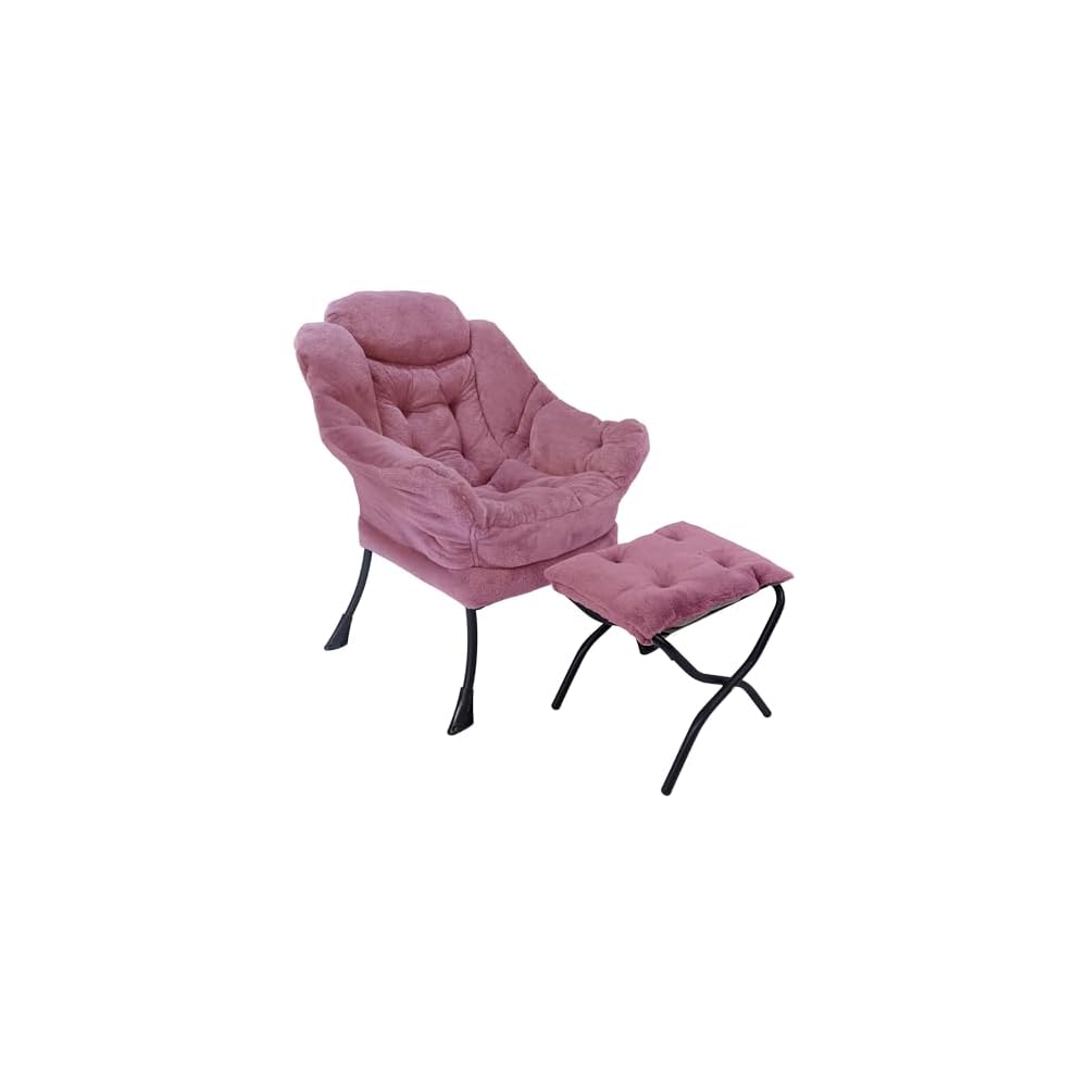 Kokel Lazy Chair with Folding Ottoman,Living Room Chairs, Accent Contemporary Lounge Chair, Single Steel Frame Leisure Sofa Chair with Armrests and A Side Pocket (TM31RED)