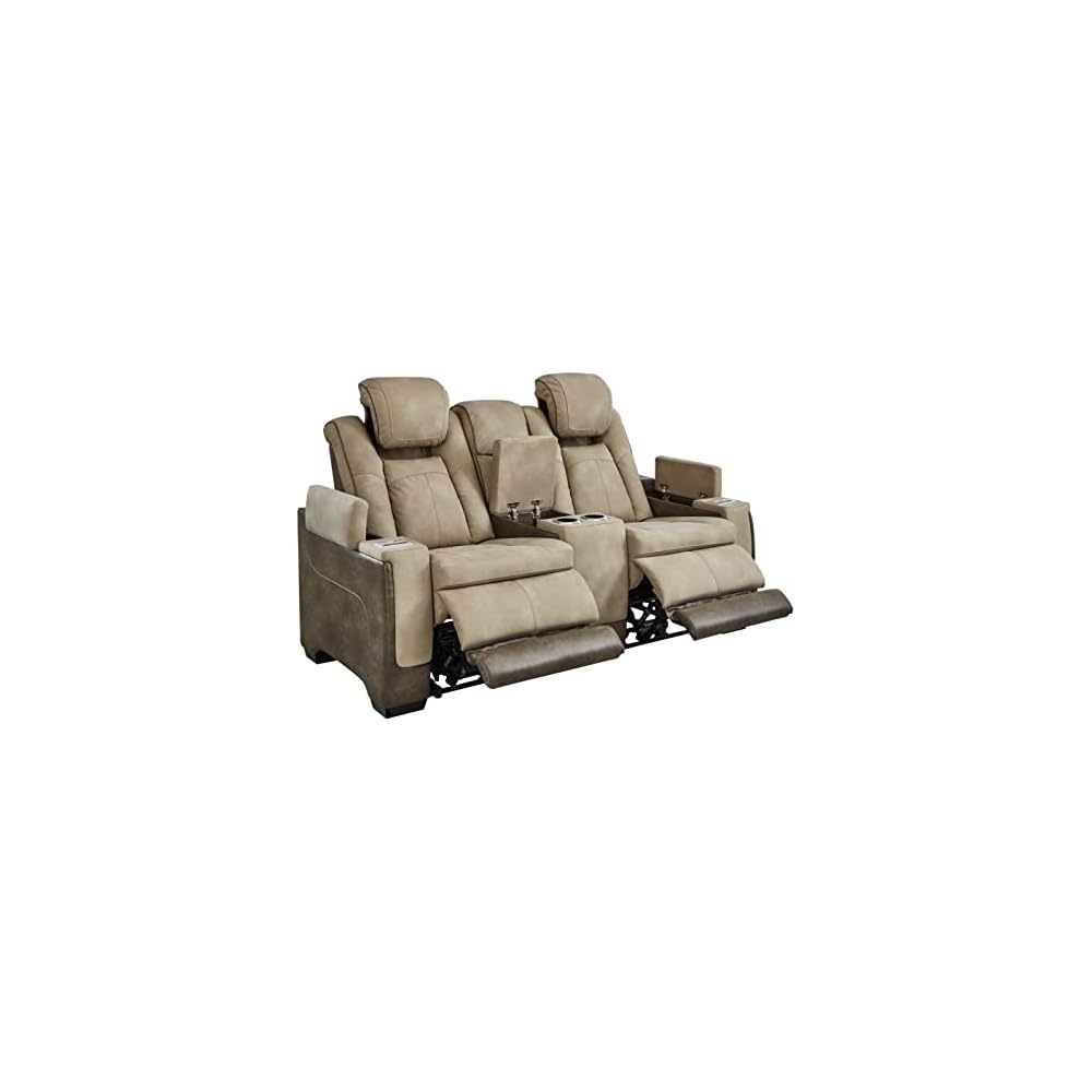 Signature Design by Ashley Next-Gen DuraPella Power Reclining Sofa with Adjustable Headrest, Sand & Next-Gen DuraPella Power Reclining Loveseat with Console & Adjustable Headrest, Sand