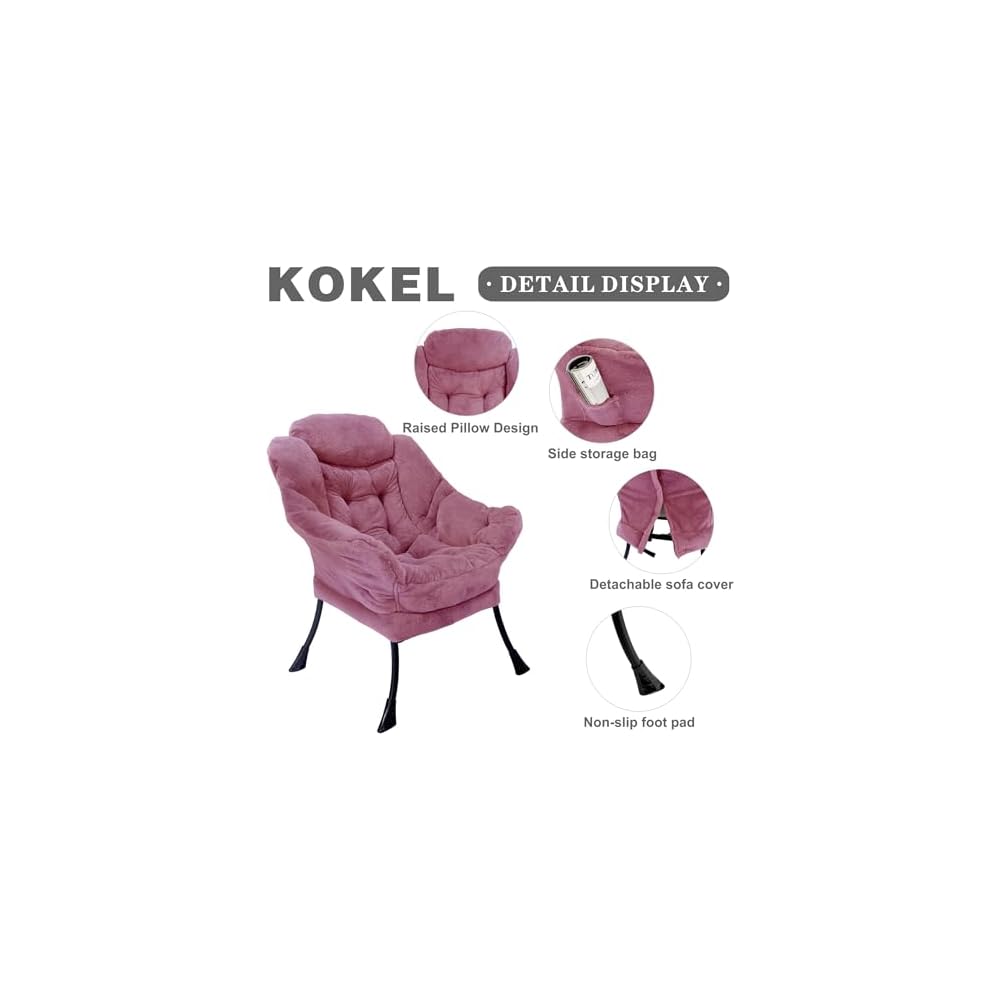 Kokel Lazy Chair with Folding Ottoman,Living Room Chairs, Accent Contemporary Lounge Chair, Single Steel Frame Leisure Sofa Chair with Armrests and A Side Pocket (TM31RED)