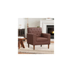 KOMFOTT Mid Century Modern Accent Chair, Faux Leather Upholstered Armchair with Button Tufted Decoration & Rivets, Rubber Wood Legs, Soft Padded Seat Cushion, Single Sofa for Living Room, Home (Brown)