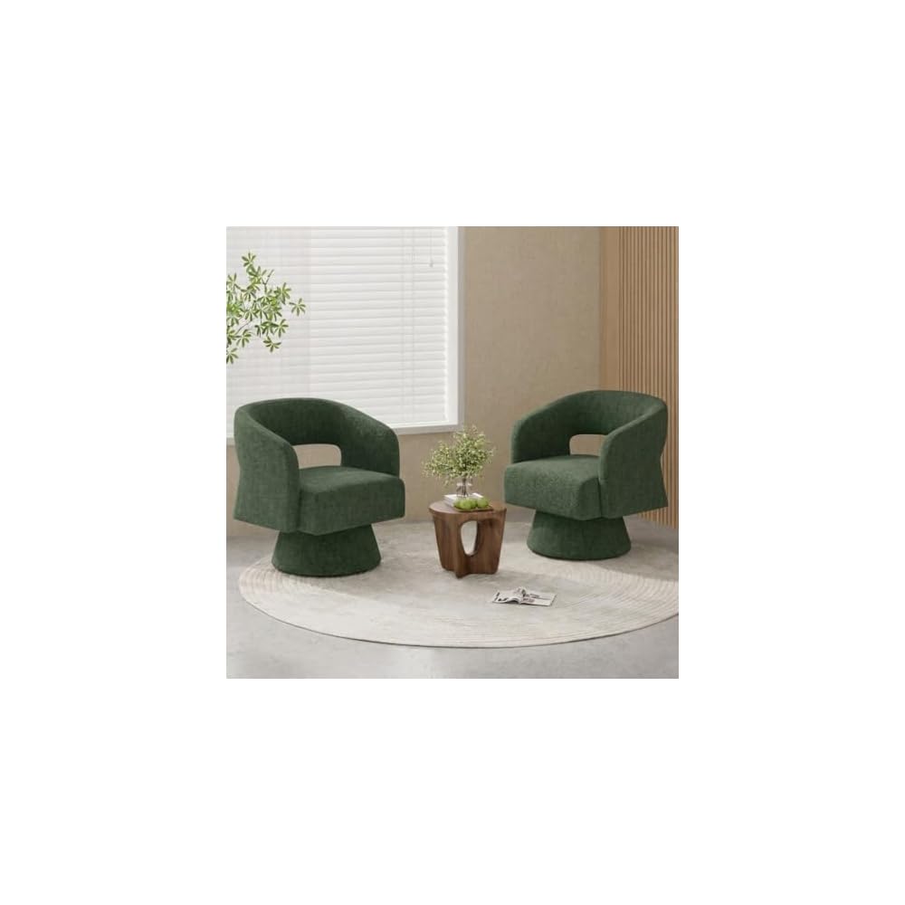 Chenille Barrel Accent Chair – Heavy Duty 360° Swivel, Oversized, Upholstered Round Design, Modern Stylish Furniture for Bedroom Living Room Lounge & Office (Brown, Set of 1)