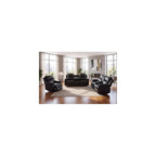 Manual Reclining Couch Sofa Set with Drop-Down Table, 3 Pieces Leather Recliner Couch Sets, Living Room Furniture Sets, Recliner Sofa with Storage Console/Cup Holder for Home/Apartment(Black)