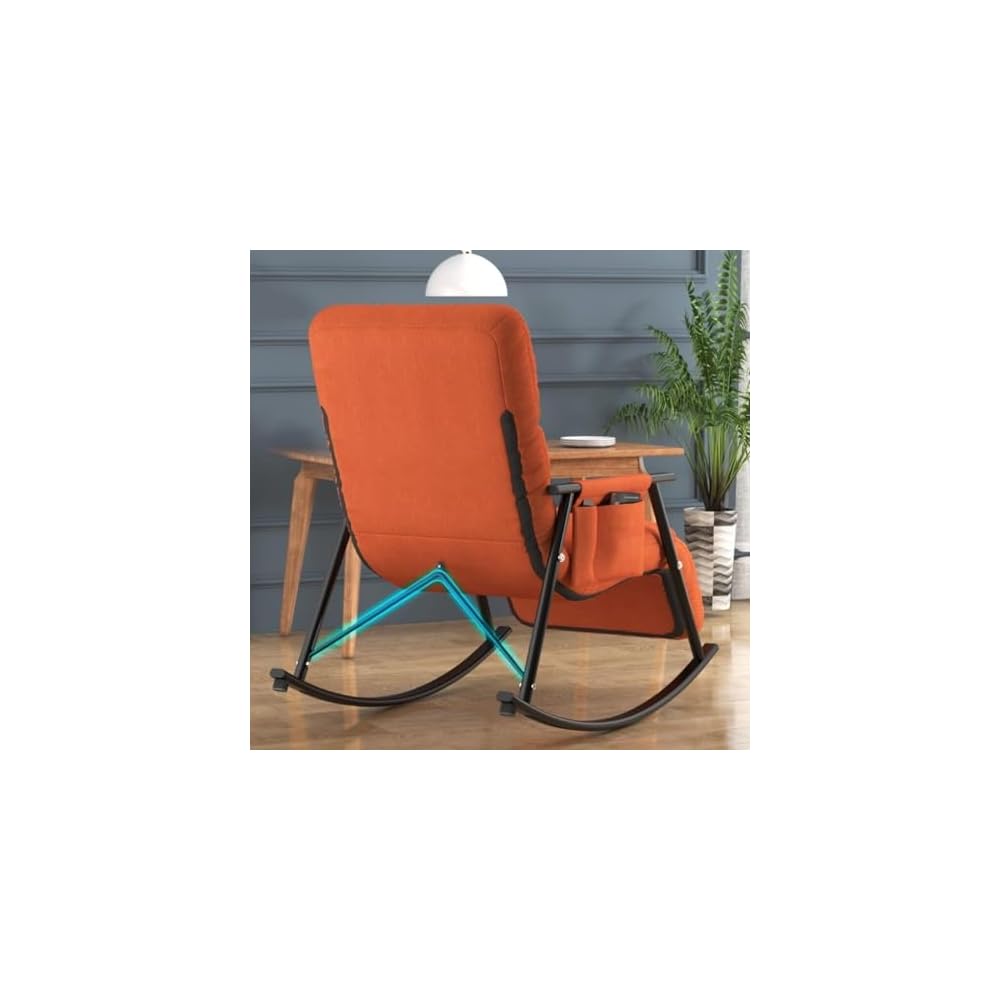 Modern Rocking Chair - Comfortable Reclining Armchair for Living Room, Bedroom & Lounge - Cozy Soft Sleeper Chair for Relaxation & Reading (Orange)