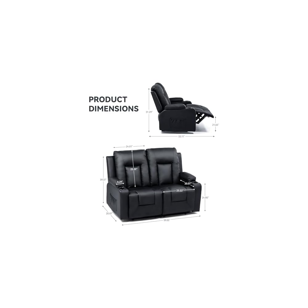 COMHOMA Leather Recliner Modern Loveseat Sofa, 2 Leather Recliner Chair,Small Sofa Couch,2 Seater PU Loveseat,Modern Couches for Living Room with Drink Holders Living Room Chair Loveseat Sofa