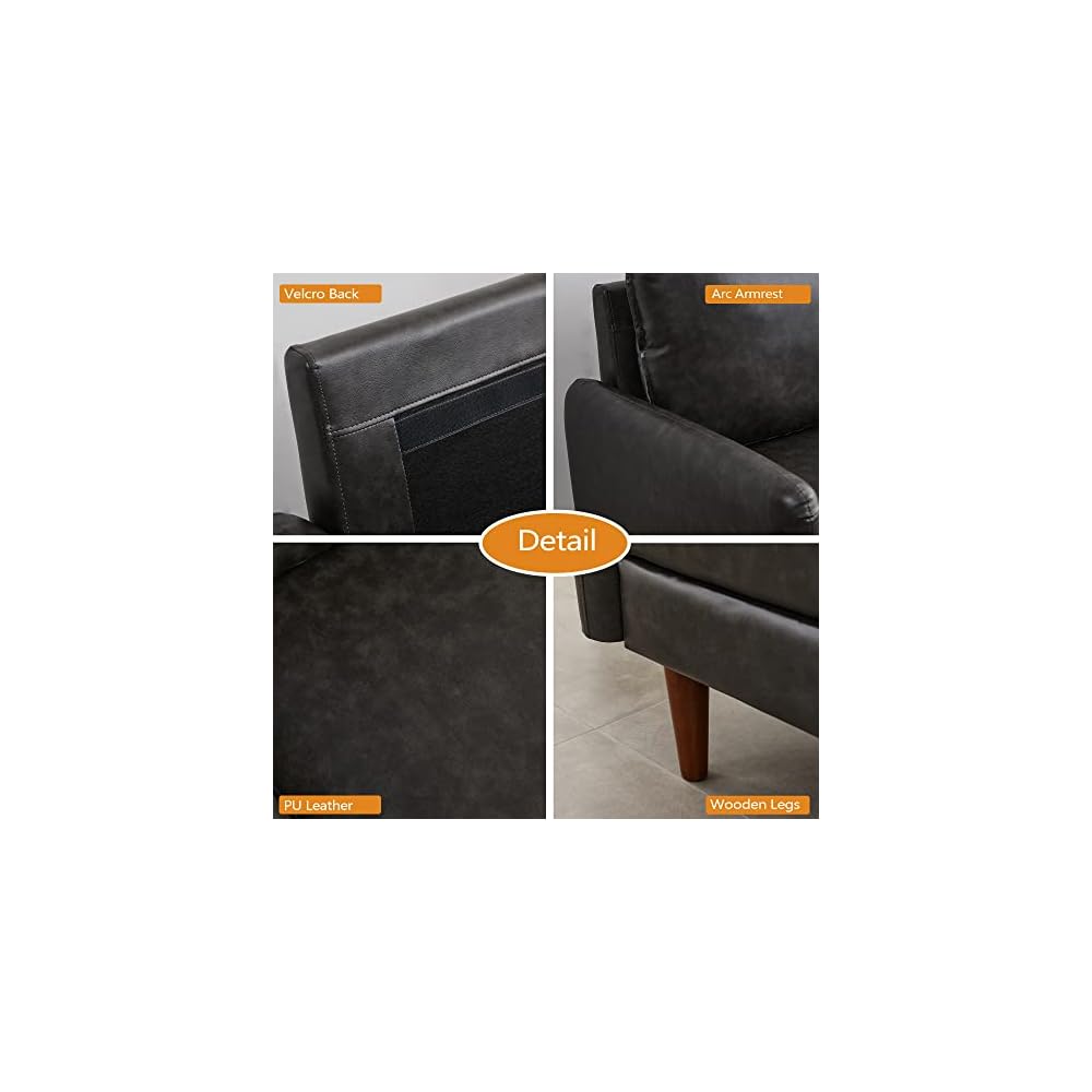 INSTORY Leather Loveseat Modern Sofa Comfy Couch with Wooden Legs for Living Room,Office - Dark Grey