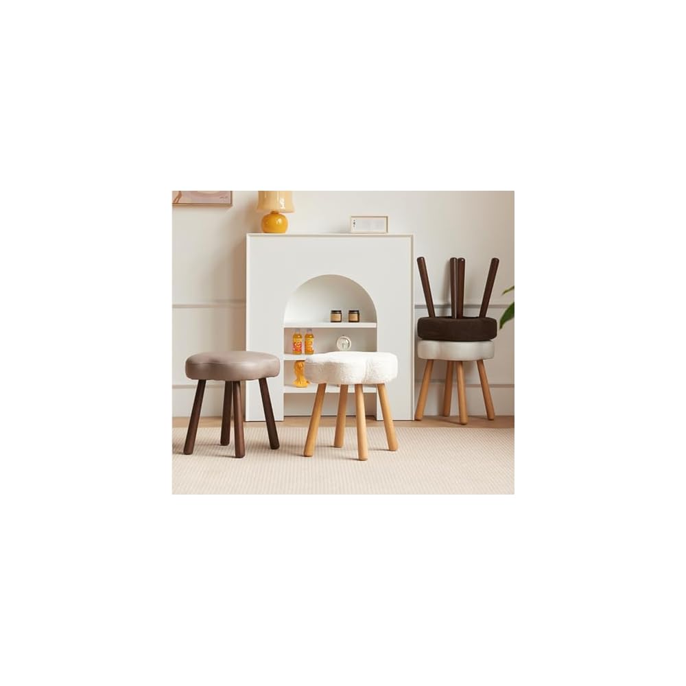 Faux Fur Accent Chair Modern Lounge Tub Chair with Wood Legs - Comfy Fluffy Armchair and Footstool for Bedroom, Living Room Reading