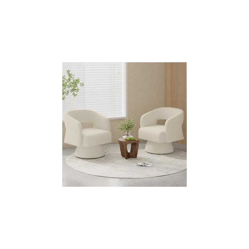 Chenille Barrel Accent Chair – Heavy Duty 360° Swivel, Oversized, Upholstered Round Design, Modern Stylish Furniture for Bedroom Living Room Lounge & Office (Brown, Set of 1)