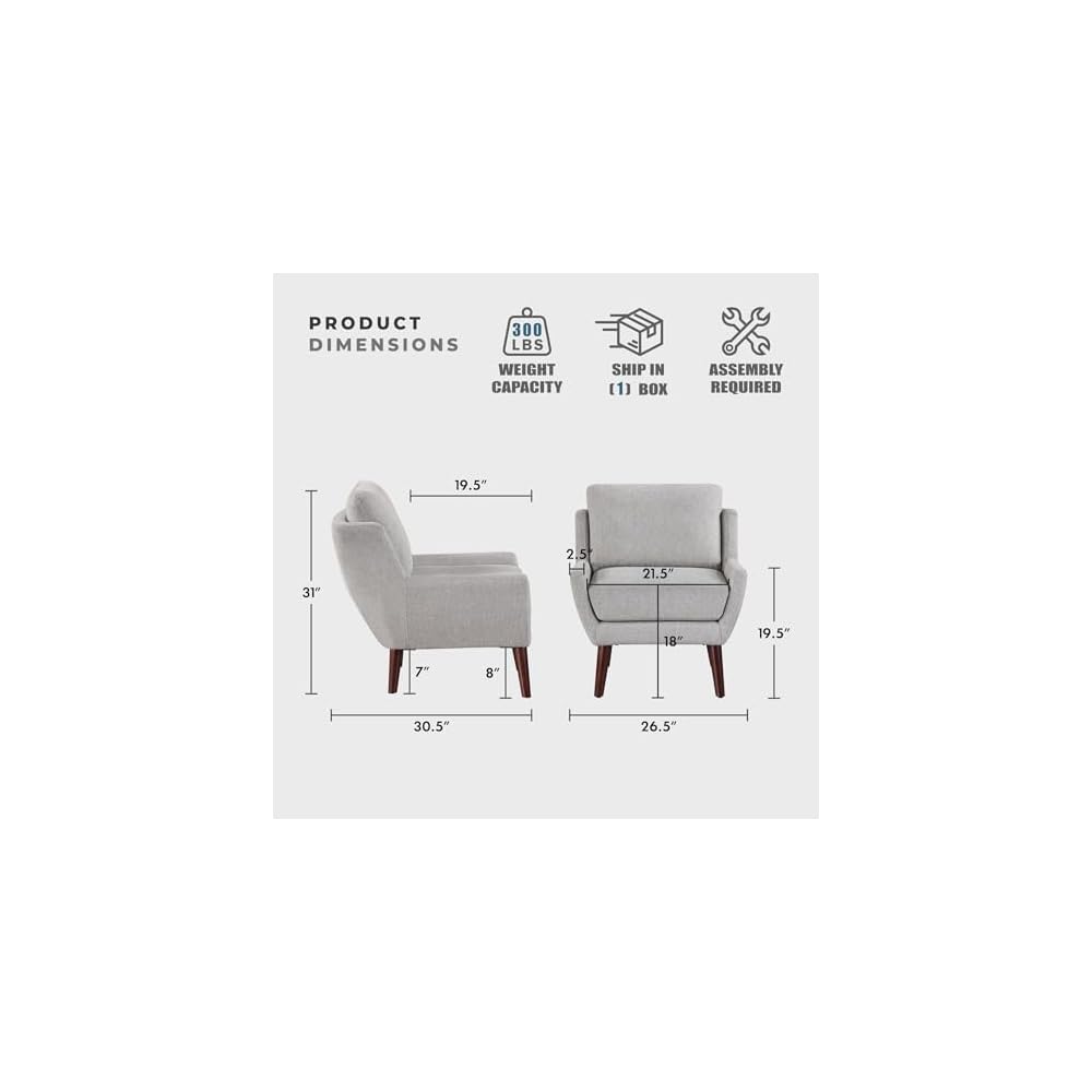 Lexicon Modern Wingback Accent Chair, Chenille Fabric Upholstered Lounge Reading Arm Chair, Solid Wood Legs for Living Room, Bedroom, Supportive Padded Pocket Coil Seat, Easy Assembly, Gray