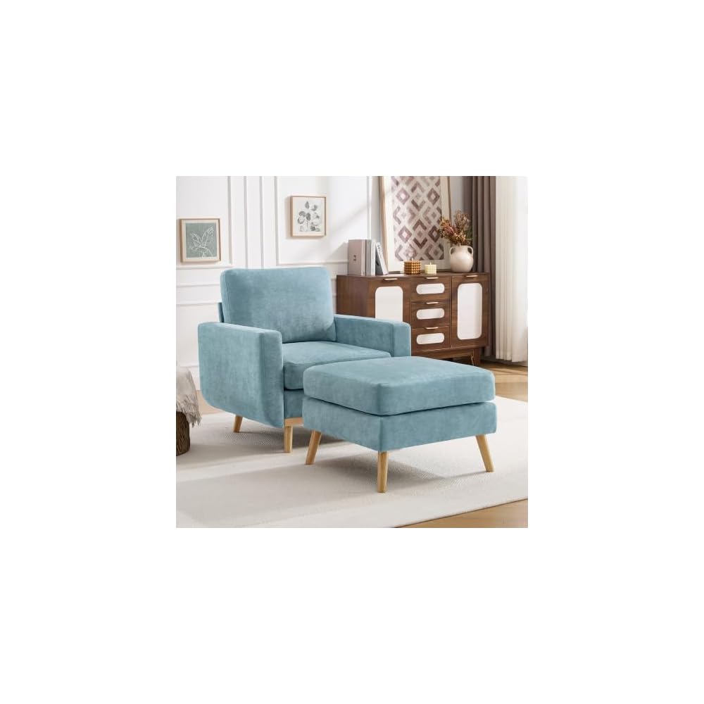 Accent Chair for Bedroom,Reading Chair with Deep Seat,Corduroy Armchair with Wood Legs, Comfy Living Room Chairs Single Sofa for Indoor Bedroom Apartment(Black)