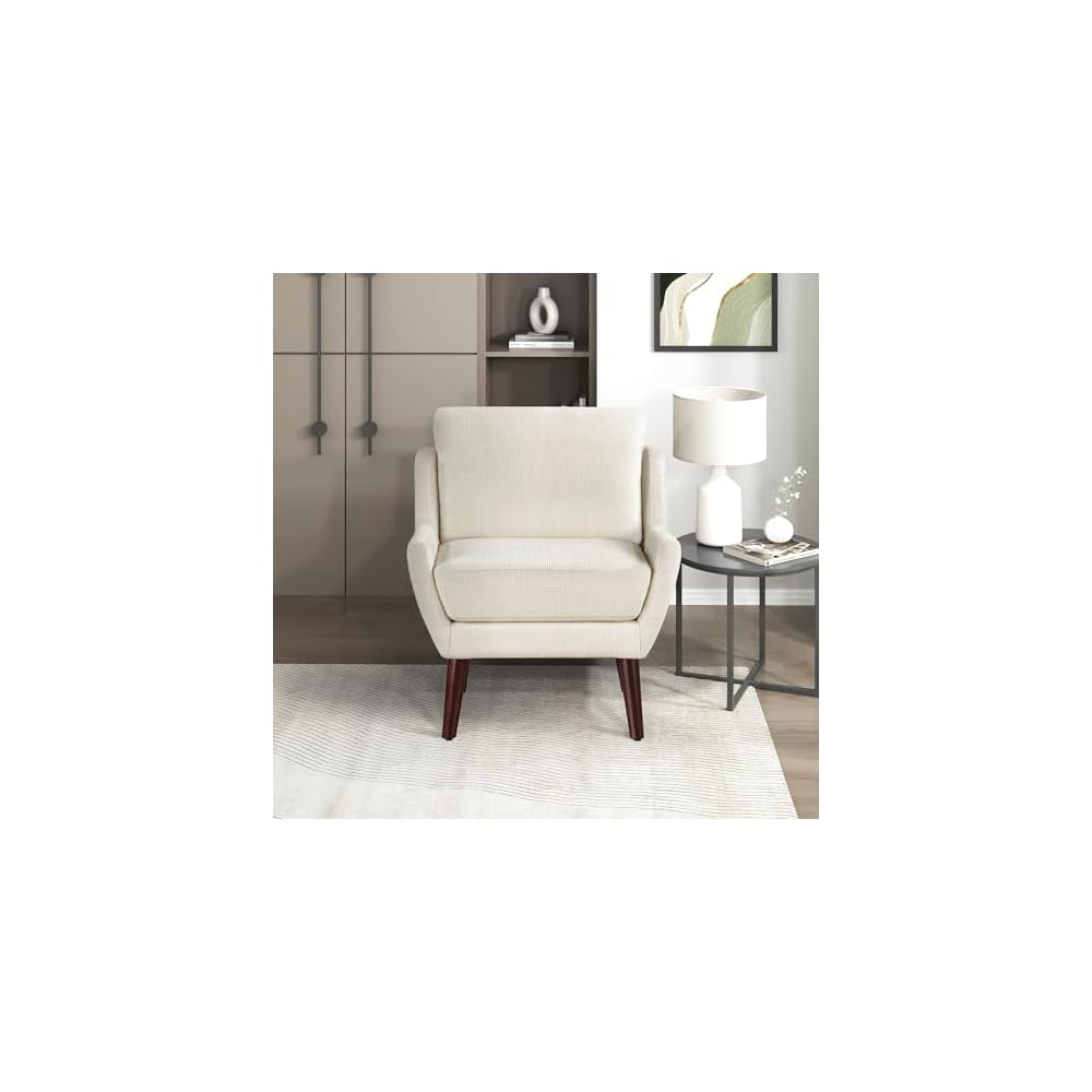 Lexicon Modern Wingback Accent Chair, Chenille Fabric Upholstered Lounge Reading Arm Chair, Solid Wood Legs for Living Room, Bedroom, Supportive Padded Pocket Coil Seat, Easy Assembly, Beige