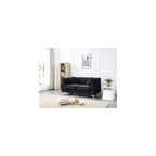 MAKLAINE Contemporary Velvet Tufted Loveseat, Black Micro Suede, Chrome Legs, 65 in x 34 in x 32 in, 2-Seater with Throw Pillows, Sloped Arms, Medium Firmness, Compact Living Room Seating