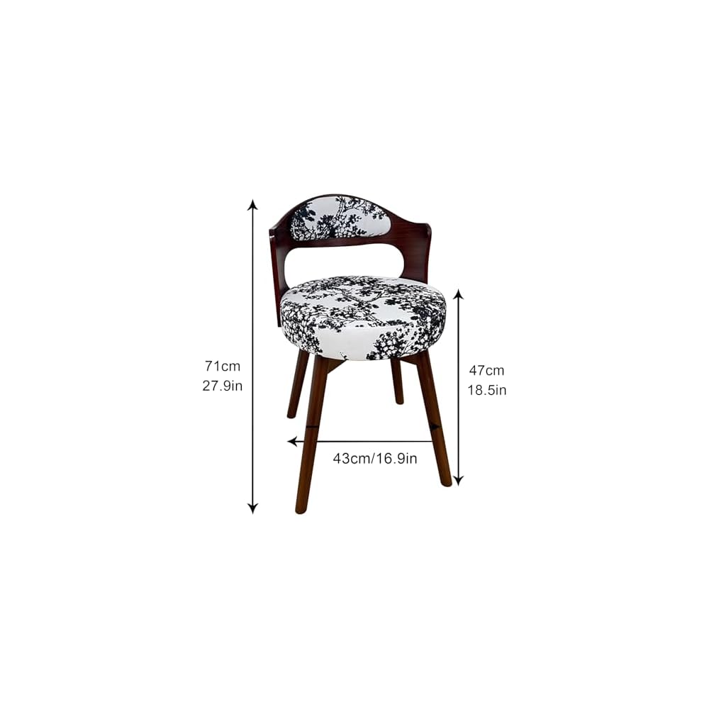 Swivel Vanity Chair with Back - Retro Wood American Round Makeup Chair & Accent Armchair for Home Office/Bedroom - Upholstered Comfort & Style