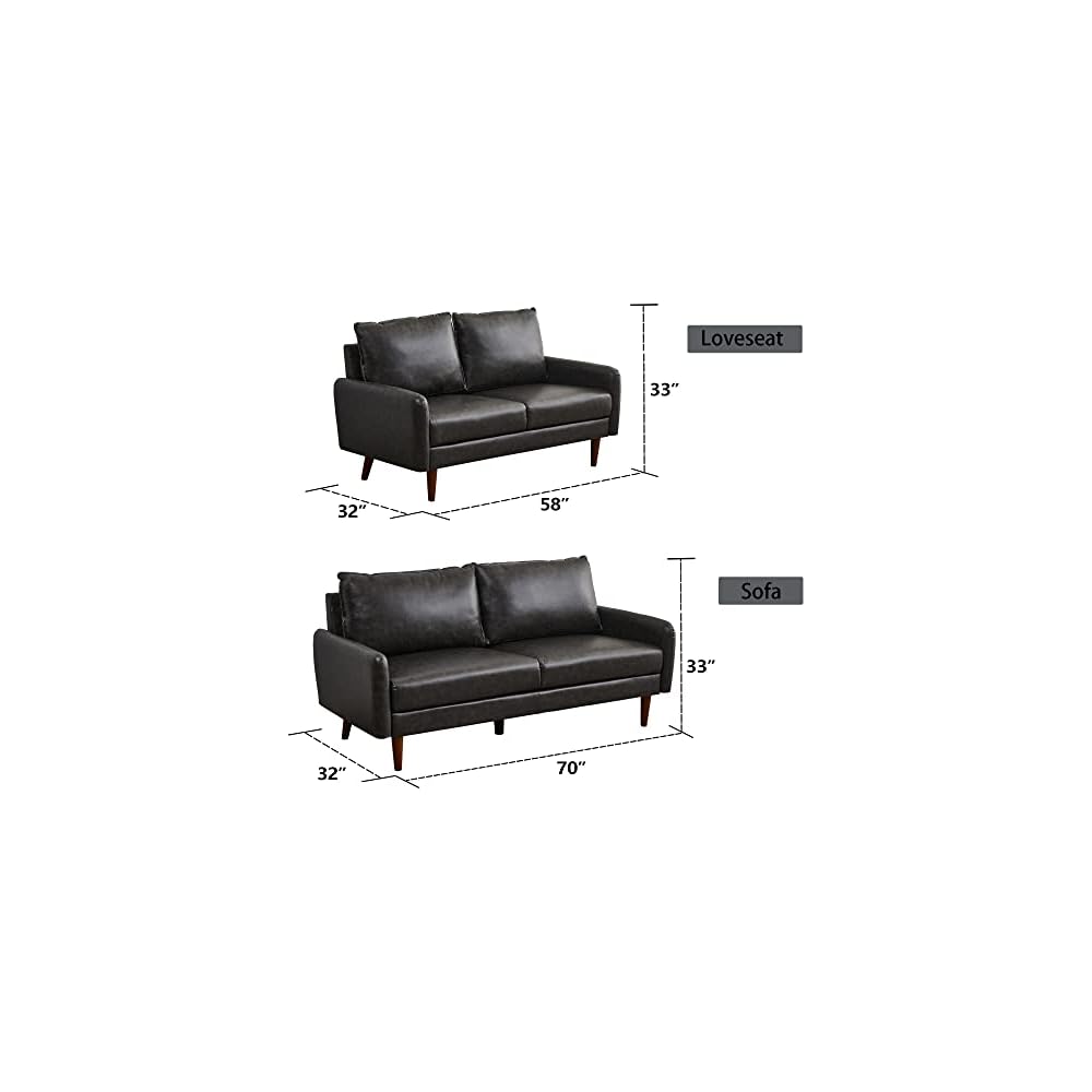 INSTORY Leather Loveseat Modern Sofa Comfy Couch with Wooden Legs for Living Room,Office - Dark Grey