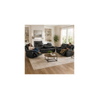Manual Reclining Couch Sofa Set with Drop-Down Table, 3 Pieces Leather Recliner Couch Sets, Living Room Furniture Sets, Recliner Sofa with Storage Console/Cup Holder for Home/Apartment(Black)
