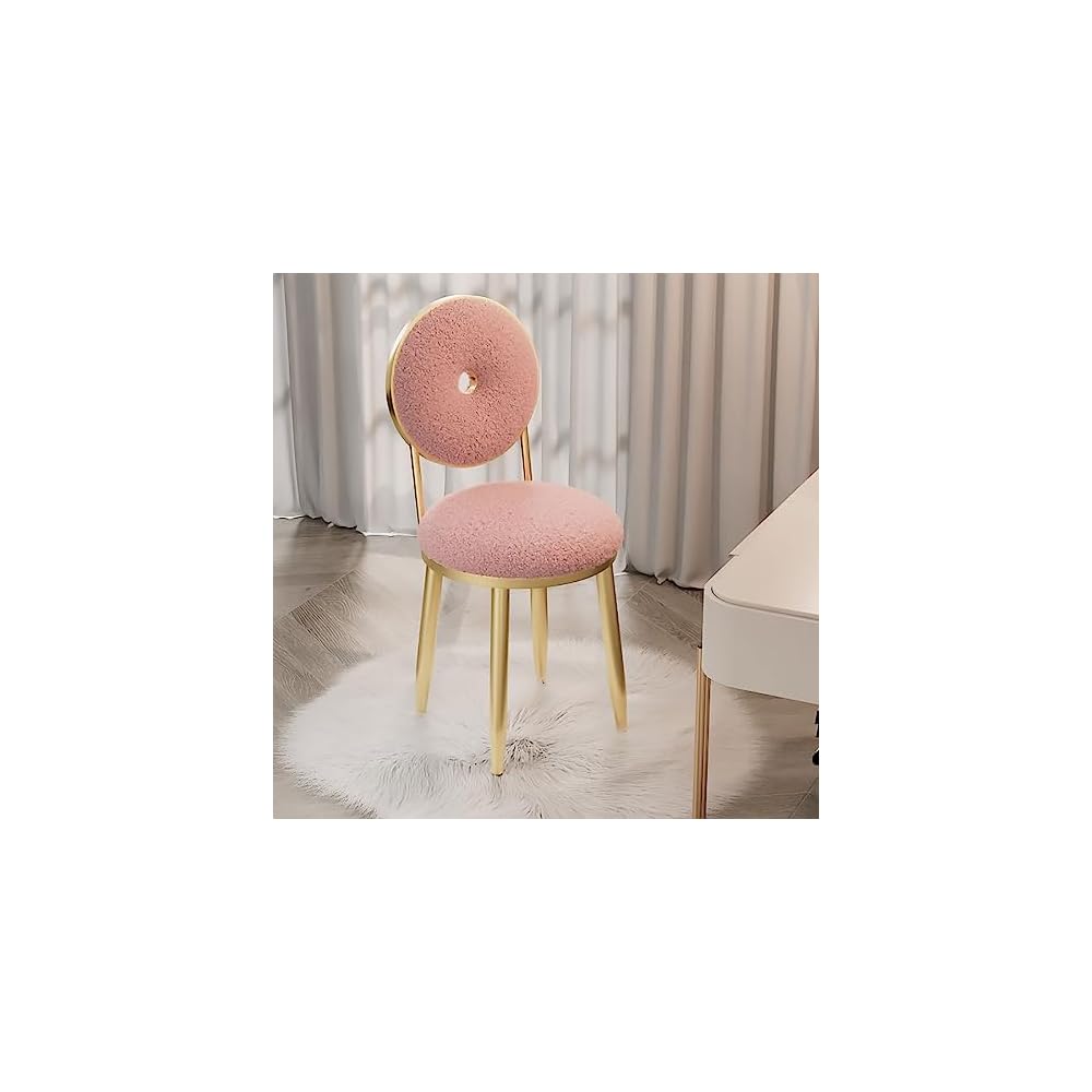 Vanity Chair for Makeup Room - Lambswool Vanity Stool Midcentury Modern Accent Chair with Backrest Velvet Chair with Gold Legs - for Living Room Bedroom (Color : White)