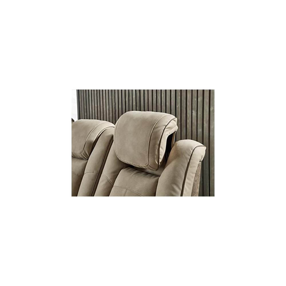 Signature Design by Ashley Next-Gen DuraPella Power Reclining Sofa with Adjustable Headrest, Sand & Next-Gen DuraPella Power Reclining Loveseat with Console & Adjustable Headrest, Sand