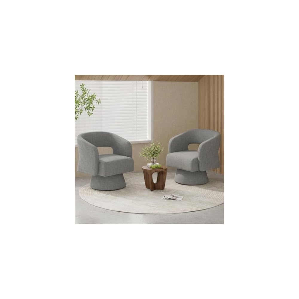 Chenille Barrel Accent Chair – Heavy Duty 360° Swivel, Oversized, Upholstered Round Design, Modern Stylish Furniture for Bedroom Living Room Lounge & Office (Brown, Set of 1)