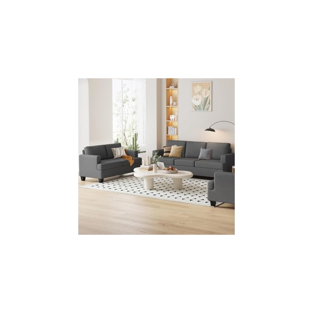 Furnimart 85 inch Grey 3 Seater Couches, Modern Cozy Deep Seat Sofa, Comfy Fluffy Couch for Living Room, Small Couches for Small Space, with Removable Sofa Cover, Dark Grey