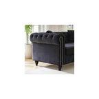 KEIKI 63.5" Chesterfield Sofa, Retro Style Velvet Upholstered Couch, Button Tufted Sofa with Rolled Arm for Living Room, Bedroom Office, Black