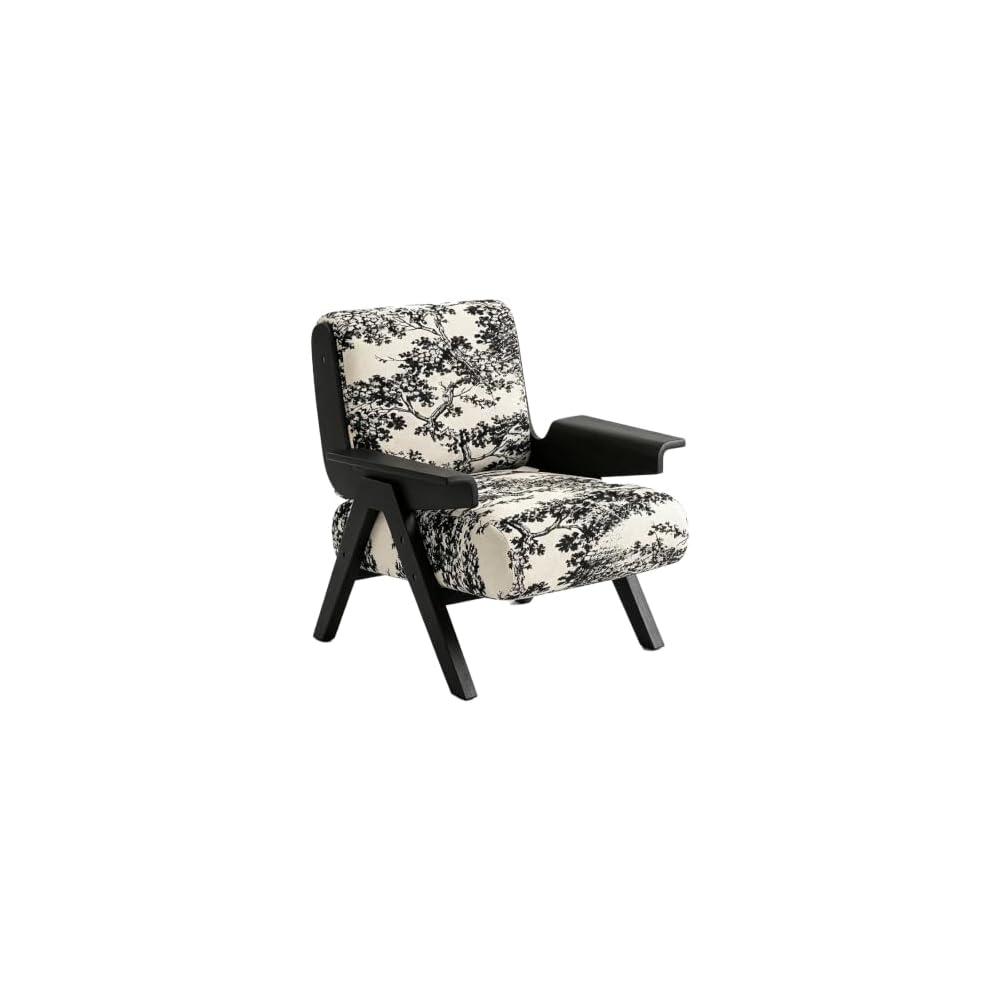 Mid-Century Arm Sofa Chair Striped Accent Chairs Inclined Ergonomic Reading Chair Wood French Wingback Chairs Removable Upholstered Backrestchair for Living Room Bedroom Balcony Study Hotel Cafe