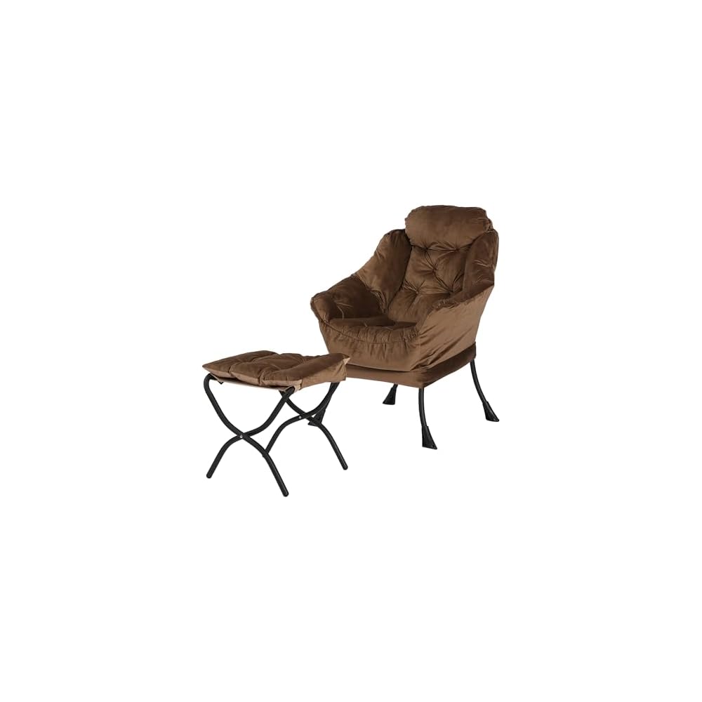 Kokel Lazy Chair with Folding Ottoman,Living Room Chairs, Accent Contemporary Lounge Chair, Single Steel Frame Leisure Sofa Chair with Armrests and A Side Pocket (TM31RED)