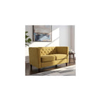 57" Tufted Velvet Love Seat, Loveseat Sofa with Spring Support, Small Sofa with Wood Frame for Living Room and Apartment Spaces, Mustard Yellow