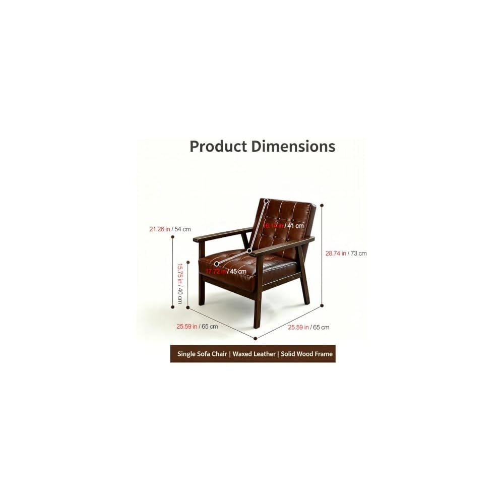 Mid Century Modern Accent Chair PU Accent Lounge Chairs Single Leather Sofa