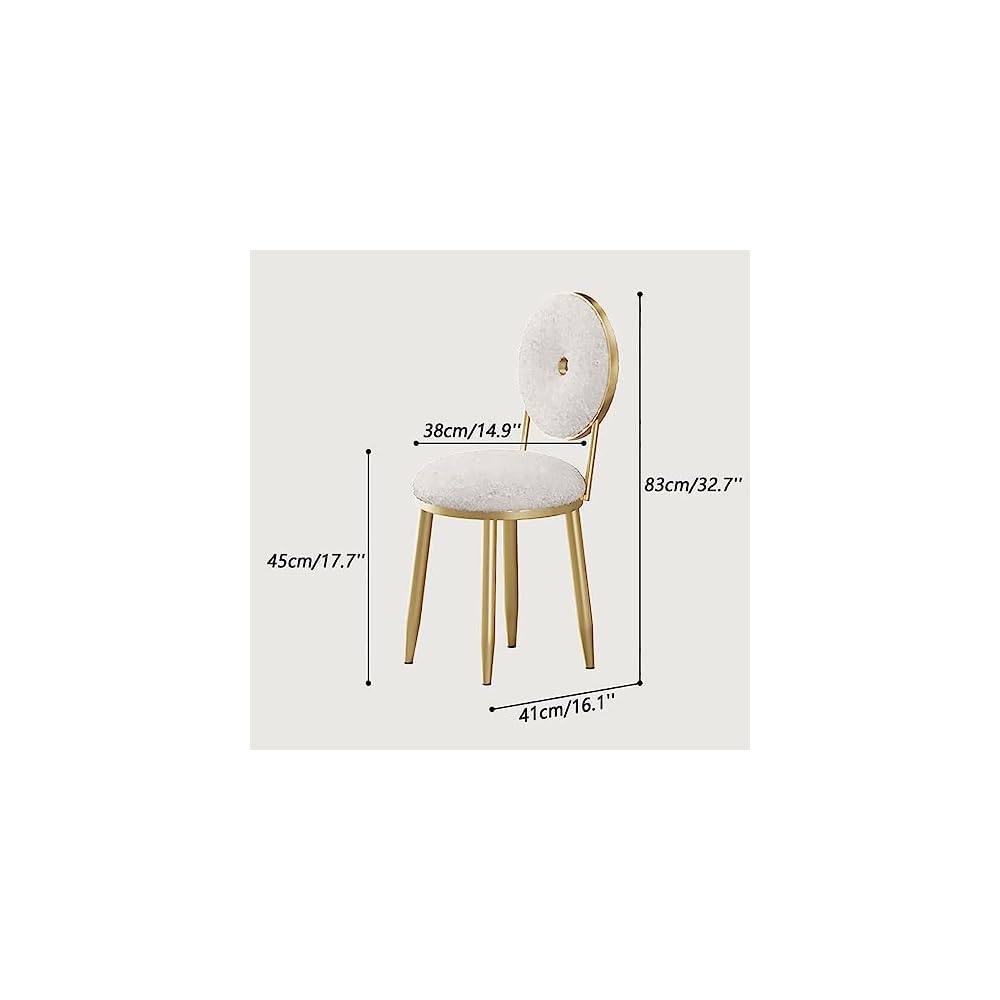 Vanity Chair for Makeup Room - Lambswool Vanity Stool Midcentury Modern Accent Chair with Backrest Velvet Chair with Gold Legs - for Living Room Bedroom (Color : White)