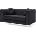 MAKLAINE Contemporary Velvet Tufted Loveseat, Black Micro Suede, Chrome Legs, 65 in x 34 in x 32 in, 2-Seater with Throw Pillows, Sloped Arms, Medium Firmness, Compact Living Room Seating