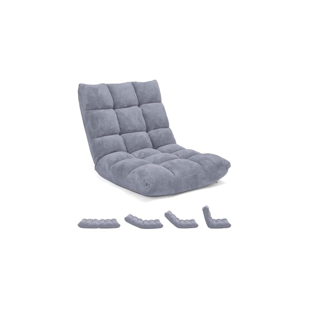 HOMGX Floor Chair with Back Support, 14-Poistion Adjustable Gaming Lazy Sofa Cushioned Chair w/Soft Coral Fleece & Memory Foam Padding, Folding Cushioned Meditation Chair for Reading (Violet)