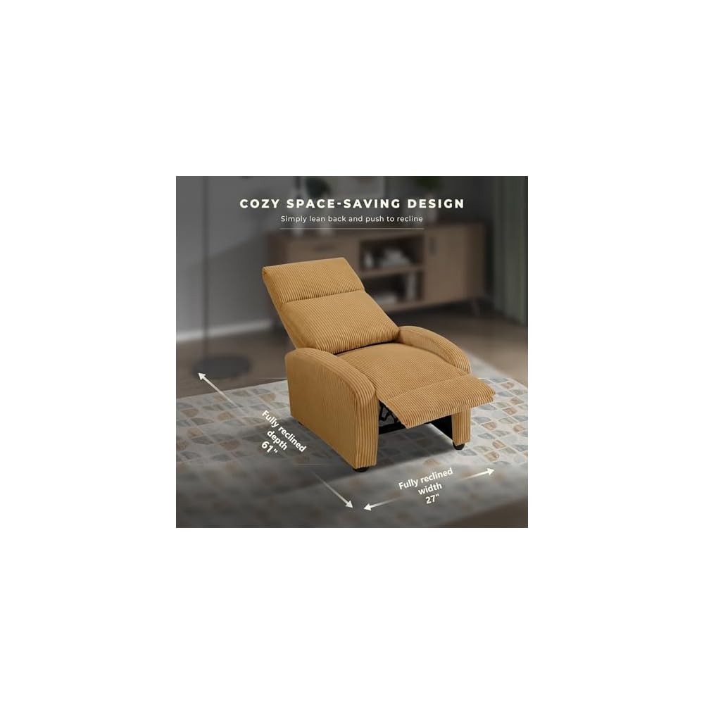Lexicon Corduroy Pushback Recliner Chair, Yellow