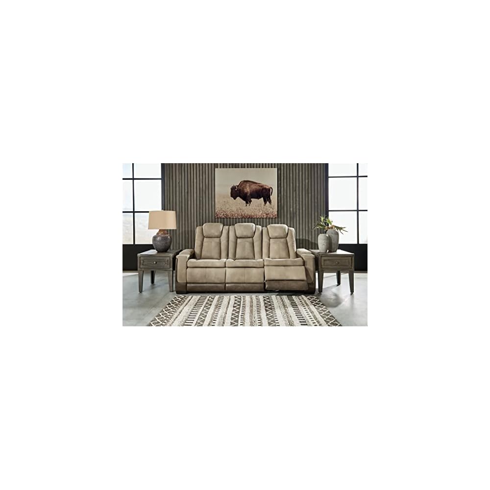 Signature Design by Ashley Next-Gen DuraPella Power Reclining Sofa with Adjustable Headrest, Sand & Next-Gen DuraPella Power Reclining Loveseat with Console & Adjustable Headrest, Sand