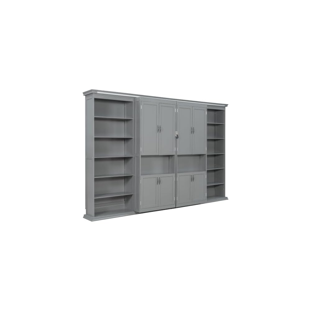 SOFTSEA Queen Murphy Bed with Dual Sliding Cabinets, Gray