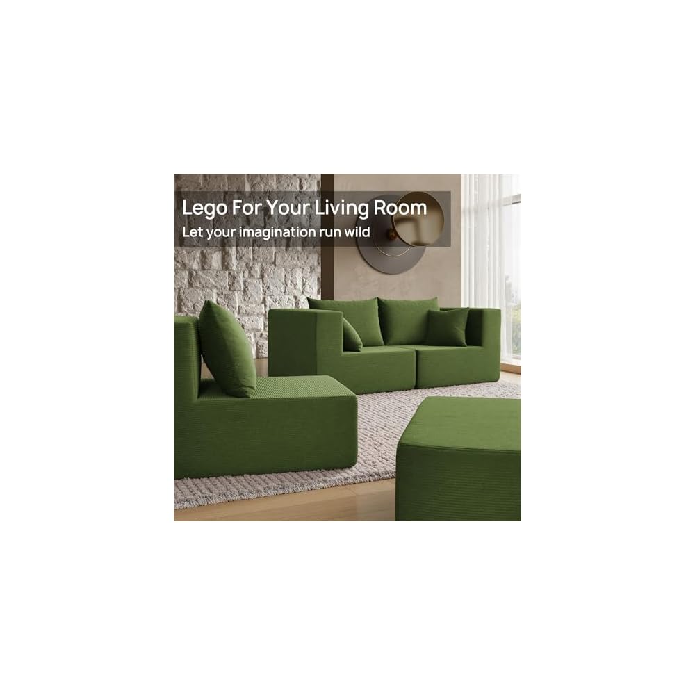 YINIX 140" Convertible Sleeper Sofa Bed - Modular Sectional Sofa Couches - Comfy Cloud Couch for Living Room Floor Sofa - 6 Piece Free Combination Compression Sofa - No Assembly Required - Green
