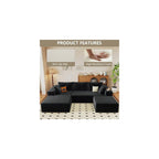 96" Cloud Sectional Couch with U-Shaped Chaise, Corduroy Sectional Sofa with Ottoman, Boneless Couch with Deep Seat in a Box for Living Room, No Assembly Required (Black, Left Facing Chaise)