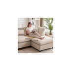 100" Wood Frame L-Shaped Modular Sectional Couch with Ottoman, Modern Cloud Chenille Sofa, Deep Seat 3 Seater & 4 Seat Cloud Modular Beige Upholstered Couch for Living Room, Bedroom, Apartment, Home