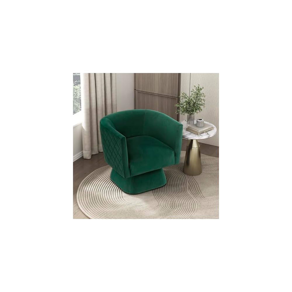 Lexicon 360 Degree Swivel Accent Chair, Modern Comfy Velvet Barrel Chair, Diamond Stitched Details, Plush Foam Cushions, Metal Swivel Base, for Living Room/Bedroom/Apartment/Office, Green