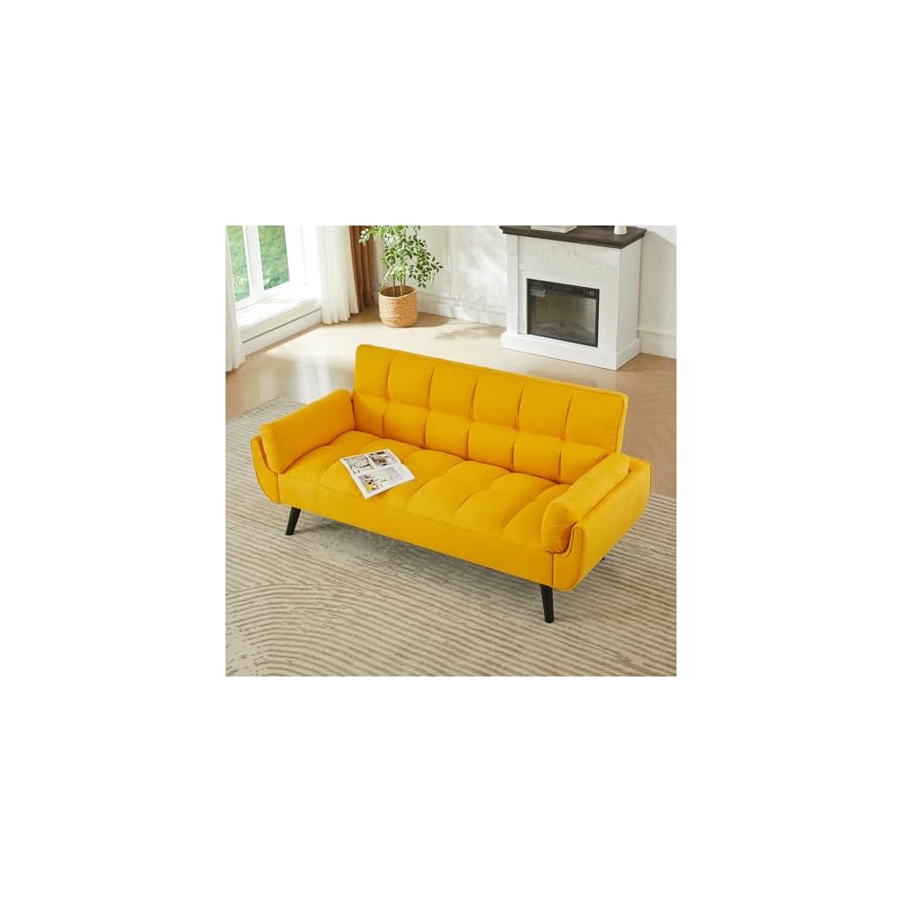 Sofa Couch for Living Room, 74.8" Linen Tufted Modern Comfy Couch with Pillow-Top Armrest, 3 Seater Upholstered Sofa for Small Spaces, Office, Apartment, Golden Yellow