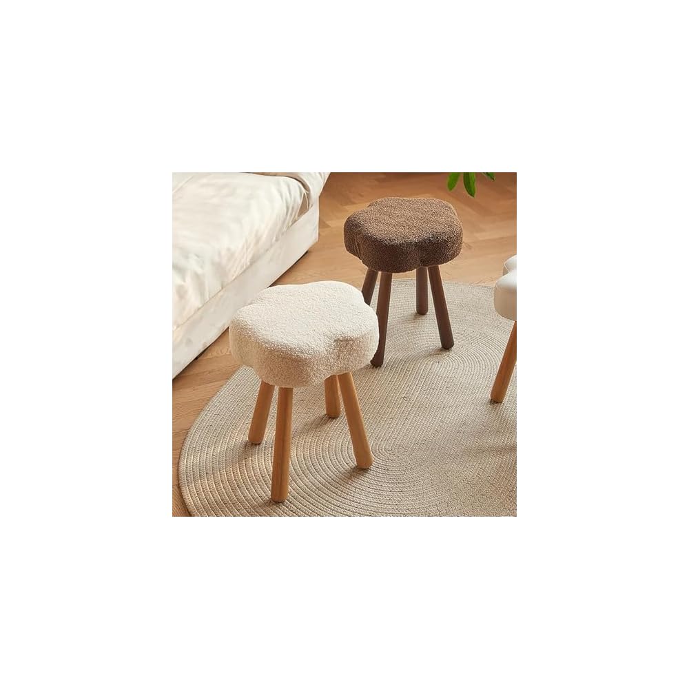 Faux Fur Accent Chair Modern Lounge Tub Chair with Wood Legs - Comfy Fluffy Armchair and Footstool for Bedroom, Living Room Reading