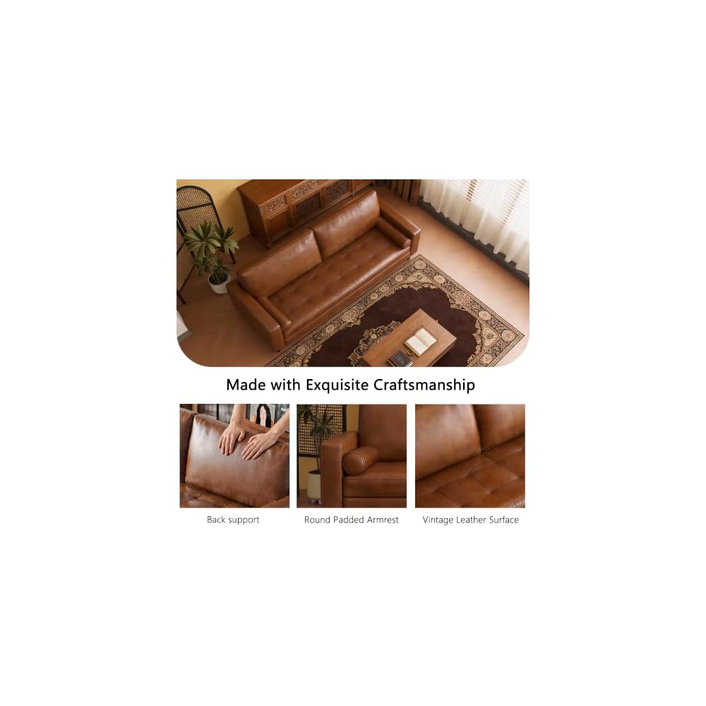 80.31-inch mid-Century Style Faux Leather Sofa for Everyday Living, Designed for Three People, with a Solid Wood Frame and Metal Legs, Suitable for Apartments and Living Rooms