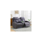 2 Pieces Power Recliner Sofa Set with LED, Leather Power Reclining Couch Sets includes 3 Seats Sofa and Loveseat with Cup Holders, USB Port, Living Room Furniture Sets for HomeTheater, Blue Gray