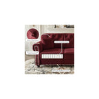 4-Piece Chesterfield Sofa Set, Upholstered Velvet 3-Seater Sofa & Loveseat & Single Sofa & Ottoman with Nailhead Trim, Modern Button Tufted Sectional Couches for Living Room, Burgundy