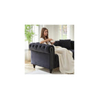 KEIKI 63.5" Chesterfield Sofa, Retro Style Velvet Upholstered Couch, Button Tufted Sofa with Rolled Arm for Living Room, Bedroom Office, Black