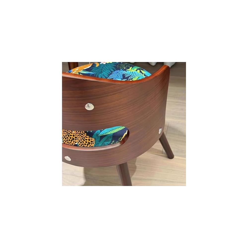 Swivel Vanity Chair with Back - Retro Wood American Round Makeup Chair & Accent Armchair for Home Office/Bedroom - Upholstered Comfort & Style